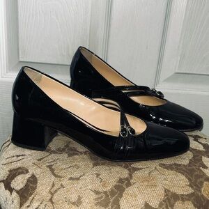 Black Patent Leather Mary Jane Block Kitten Heels Shoes